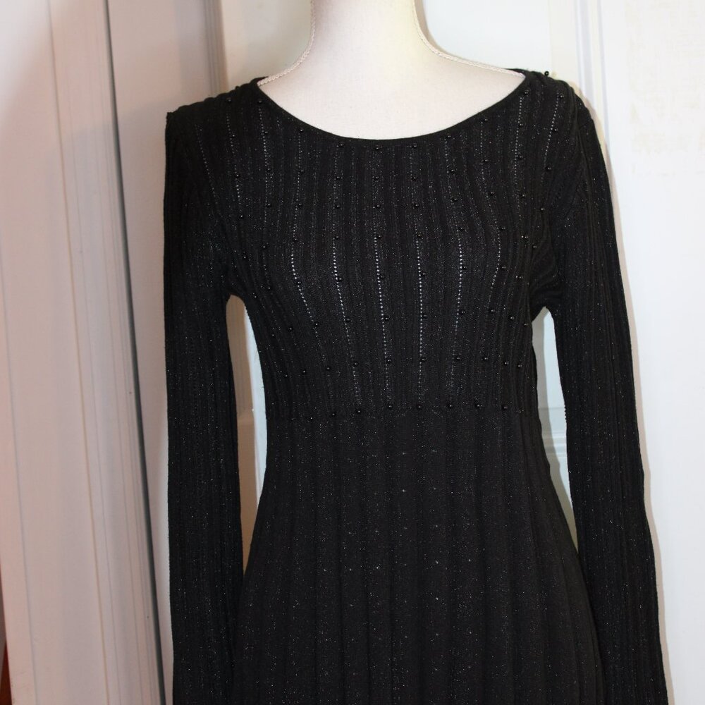 Skye's the Limit, Black Beaded Long Sleeved Pleated Sweater, Size L - Picture 2 of 5